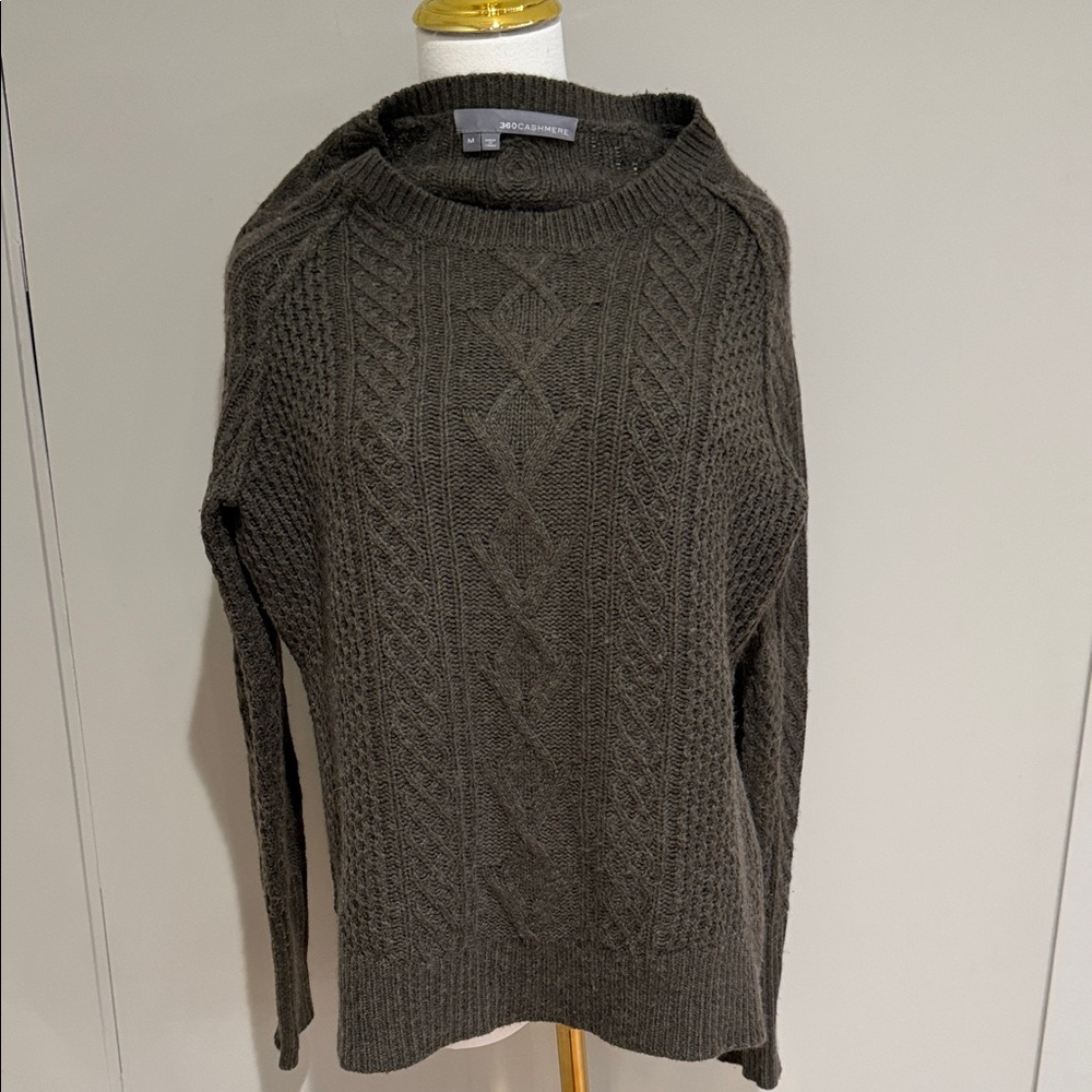 360 Cashmere Men's Cable Knit Crewneck Sweater - Dark Olive